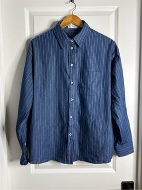 Cathy Jean Navy Blue Pinstripe Button-Down Shirt